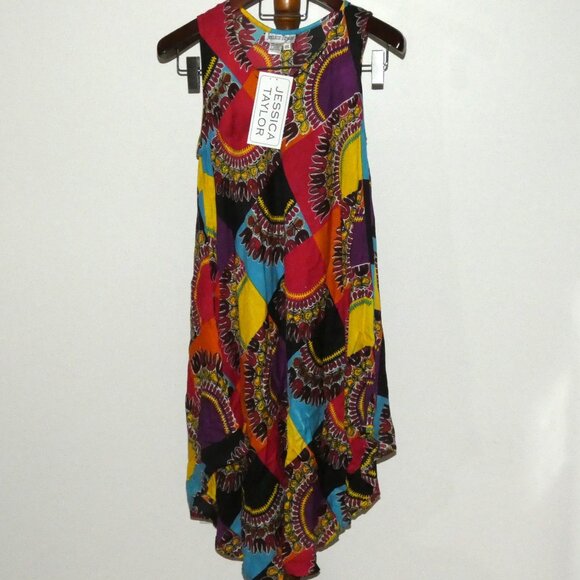 NWT Jessica Taylor Multicolor Rayon Sleeveless Tank Dress Handkerchief One Size - Picture 1 of 7